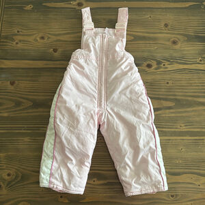 Baby Pink White Snow Bib Overalls 12M Insulated Winter Snowsuit Shoulder Straps